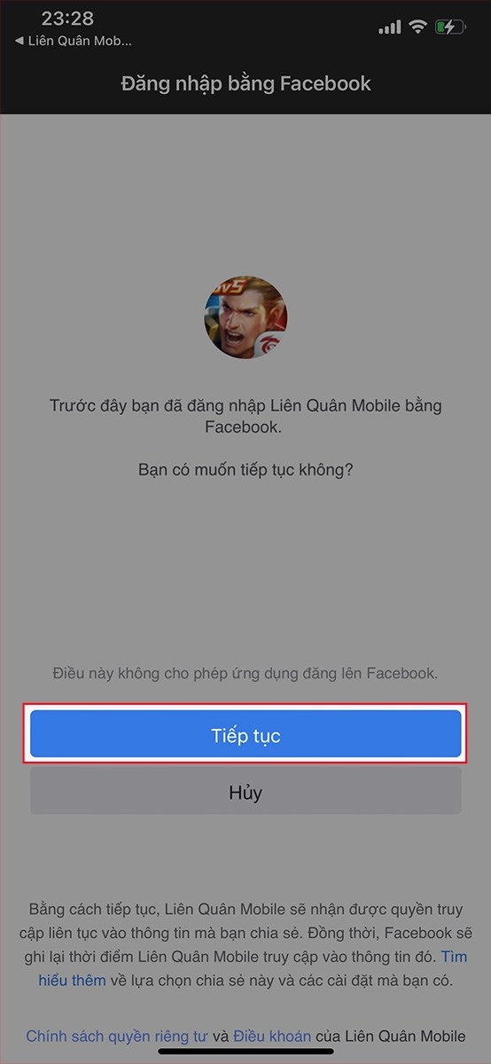 Cách đăng nhập Liên Quân Mobile bằng Facebook 