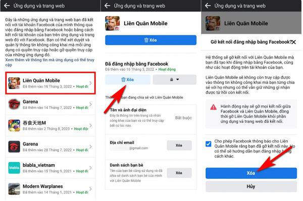 Xóa tài khoản Liên Quân Mobile trên Facebook
