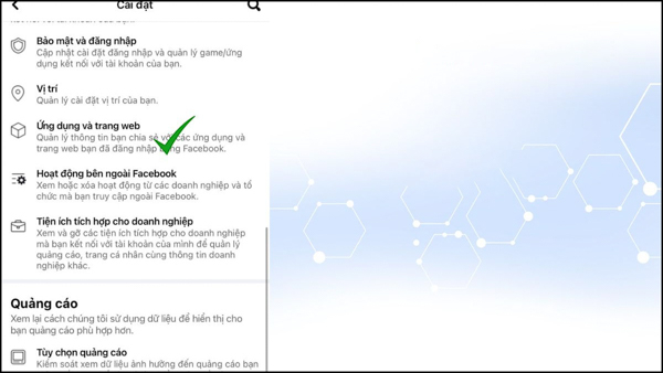 Chọn Ứng dụng và trang web trên Facebook