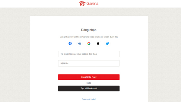 Đăng nhập vào tài khoản Garena